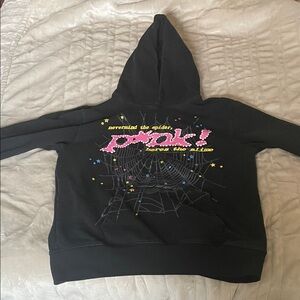 Kids Black Graphic Hoodie with Pink and Yellow Accents